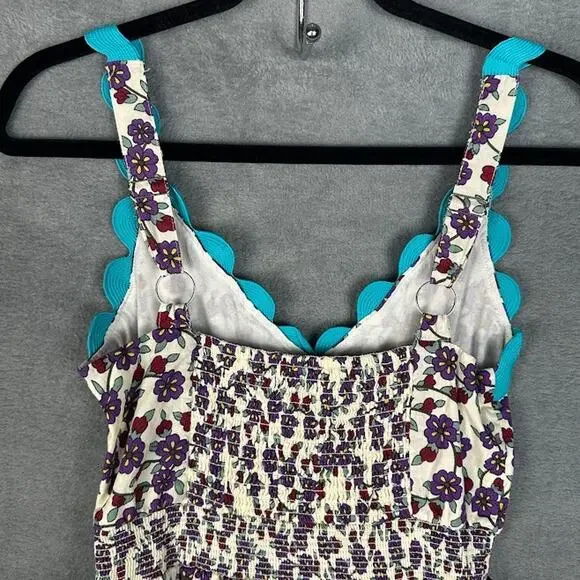 Melloday Dress Womens Small Cream Floral Tier Maxi Smocked Boho Cottage Peasant - Picture 6 of 15